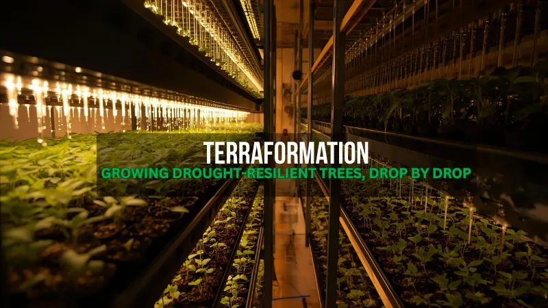 Terraformation’s vertical nursery grows strong seedlings using minimal water.