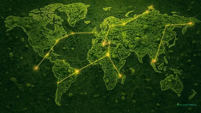 A moss world map representing global non-profit tree planting websites like One Tree Planted that allow you to support reforestation projects worldwide.