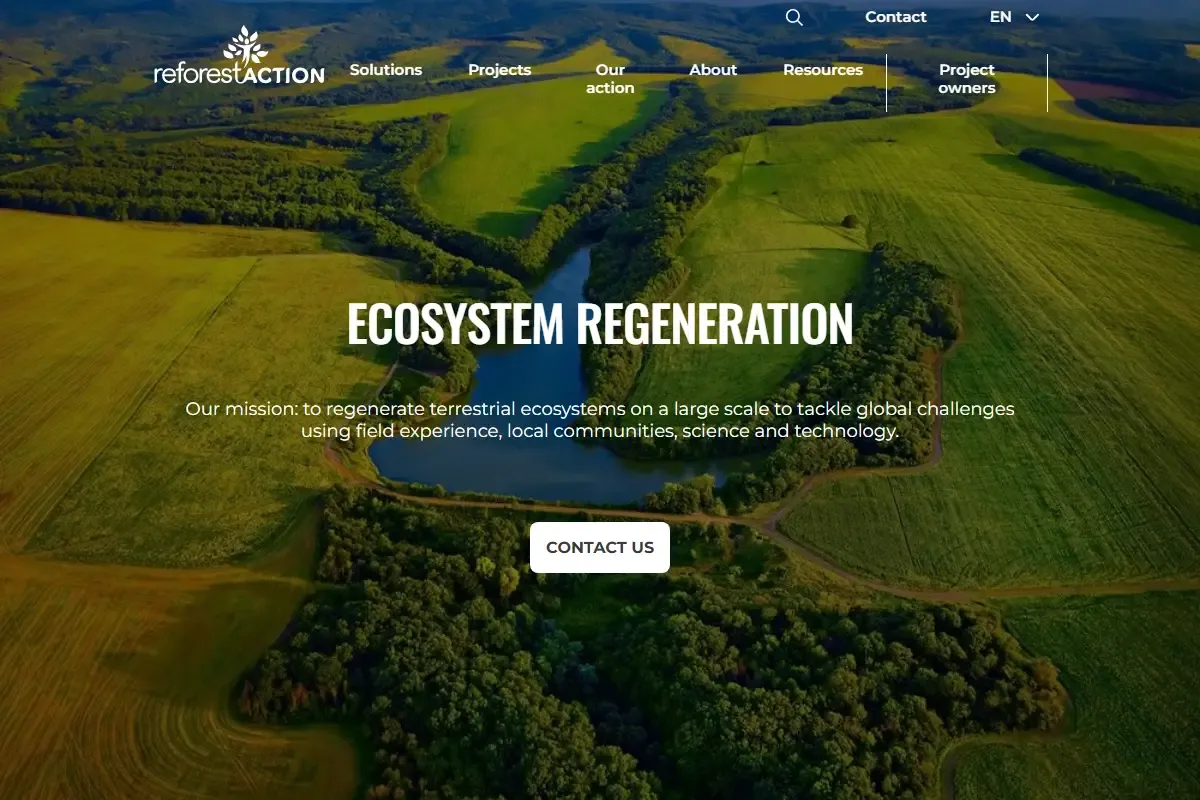 Screenshot of Reforest Action homepage