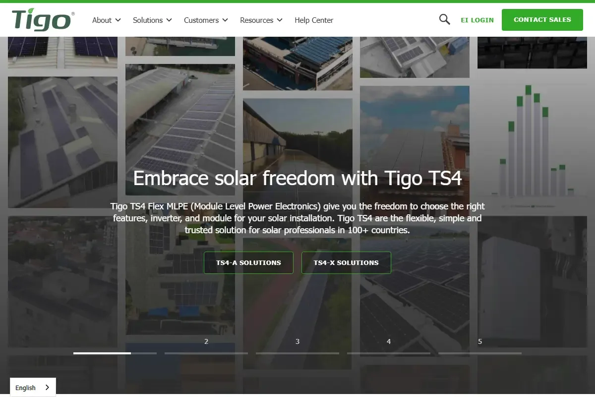 Screenshot of Tigo Energy homepage
