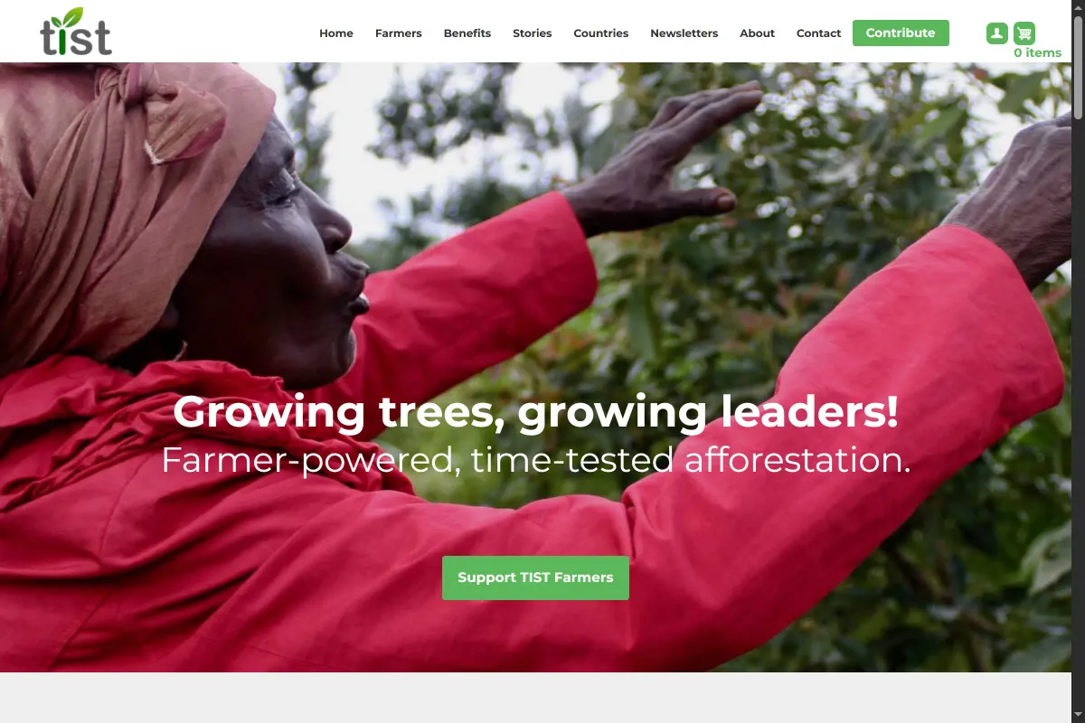 Screenshot of TIST (The International Small Group and Tree Planting Program) homepage