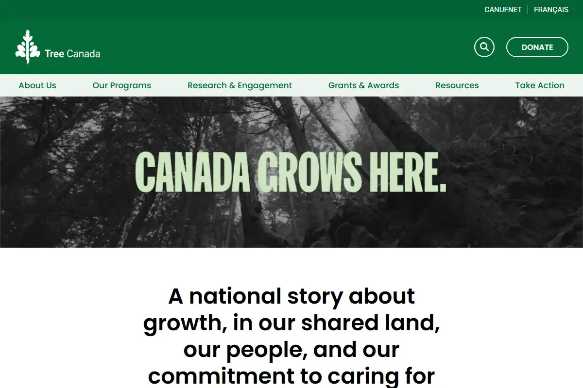 Screenshot of Tree Canada homepage